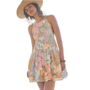 Free People Rainforest Combo Mini Dress XS Tropical Halter Summer NWOT